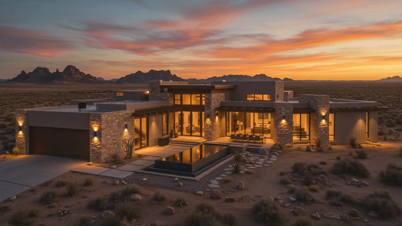 Luxury desert home at dusk
